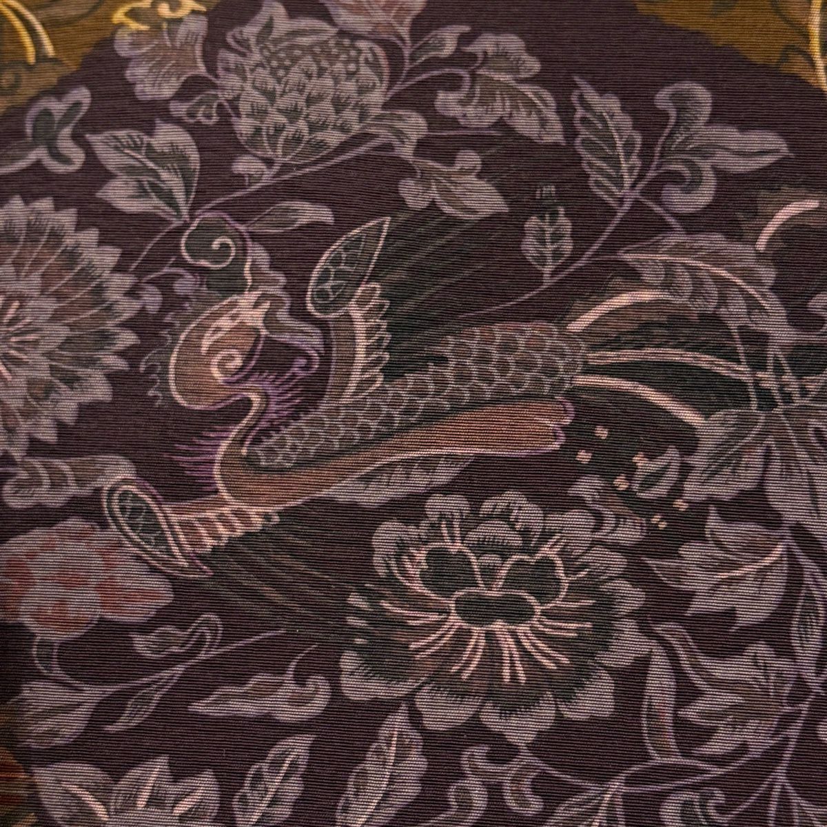 【美品】 小紋 身長160cm 袖長64.5cm M 雙層 前田仁仙 落款あり 花唐草紋 花鳥 紫 純蠶絲 逸品級