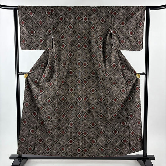 大島織 身長157cm 袖長63.5cm S 雙層 證書齊全 菱花菱 焦茶 純蠶絲 逸品級