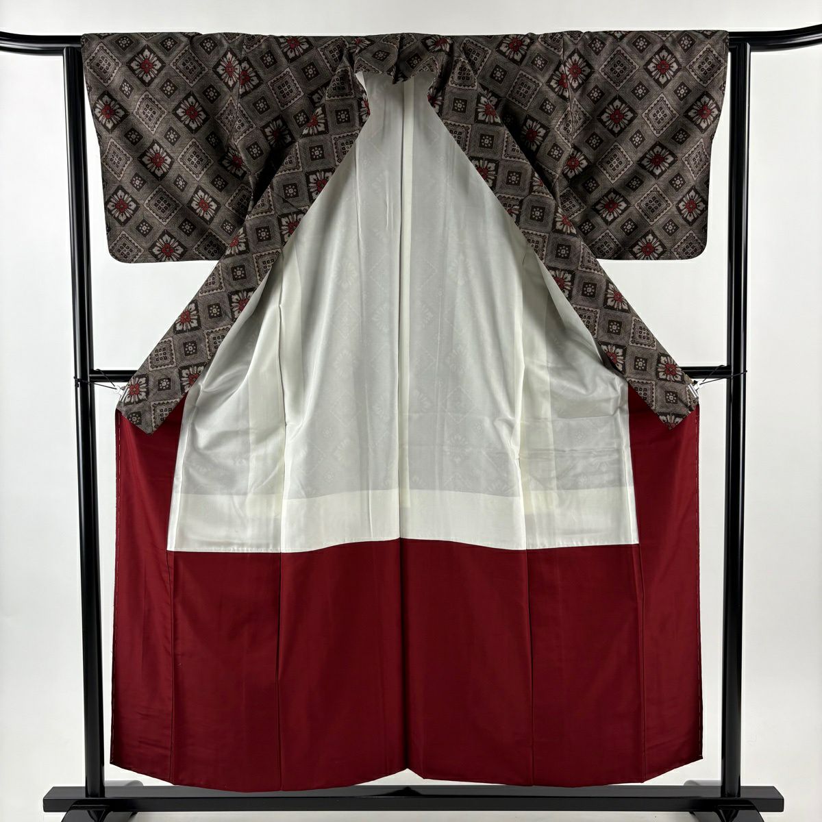 大島織 身長157cm 袖長63.5cm S 雙層 證書齊全 菱花菱 焦茶 純蠶絲 逸品級