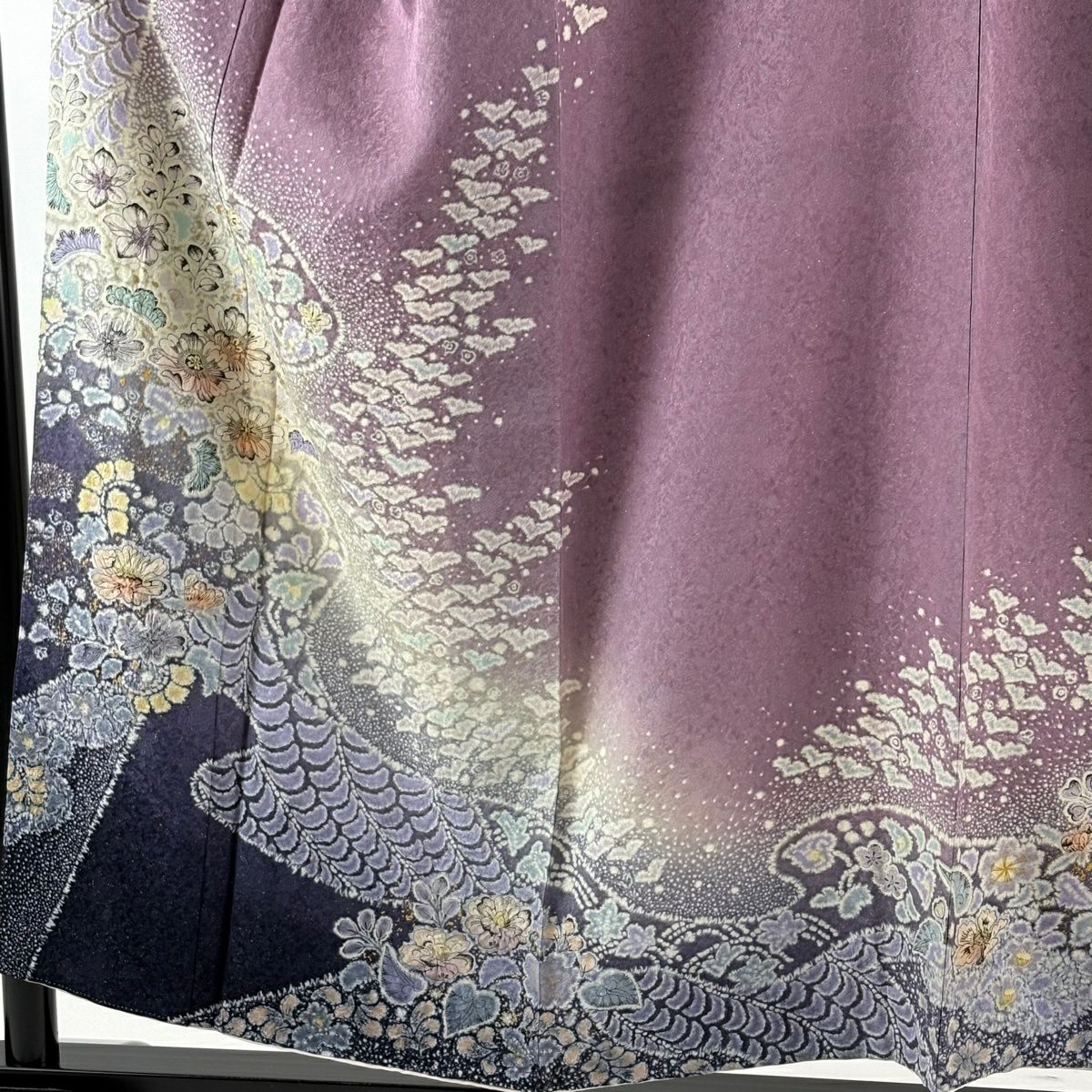 訪問服 身長154.5cm 袖長62.5cm S 雙層 吉乃一廉 有落款 辻花染 霞 銀通 金銀彩 紫 純蠶絲 逸品級