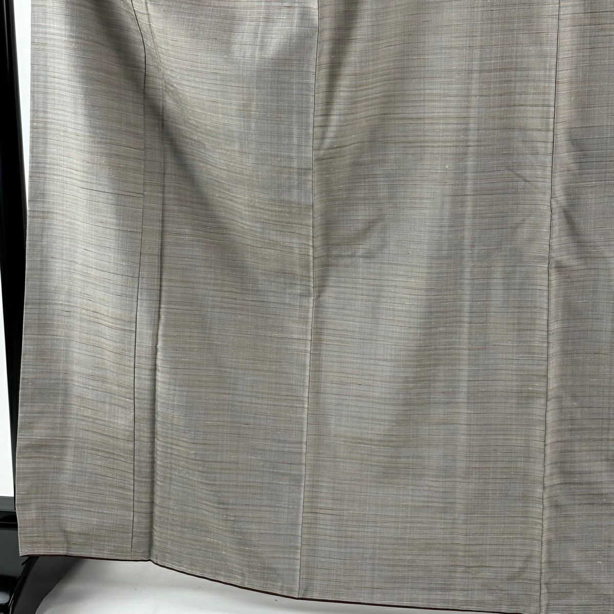 【美品】 塩沢紬織 身長166cm 袖長66cm M 雙層 紫陽花染 證書あり 橫條 灰茶 純蠶絲 逸品級