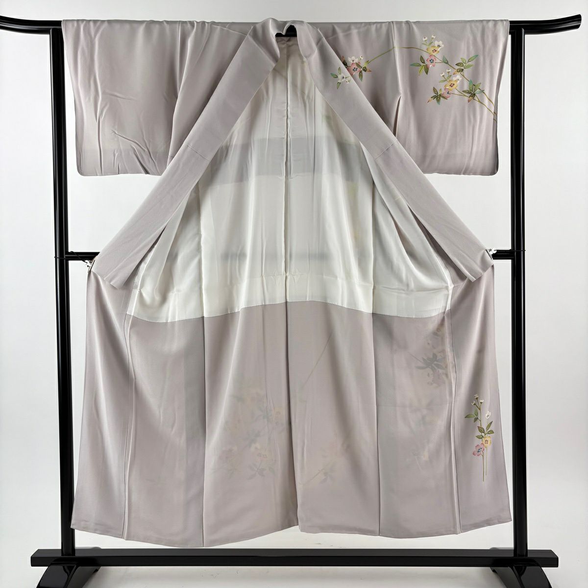 訪問服 身長152.5cm 袖長62cm S 雙層 加賀友禪 和泉衛知 落款あり 枝花 裾暈染 薄小豆 純蠶絲 逸品級