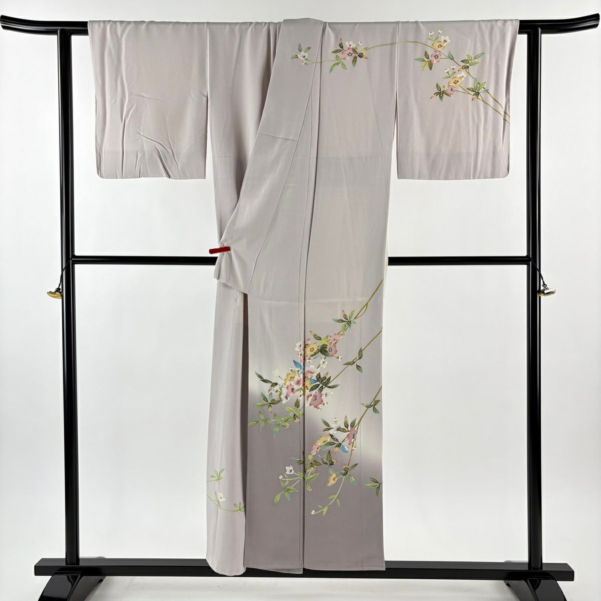訪問服 身長152.5cm 袖長62cm S 雙層 加賀友禪 和泉衛知 落款あり 枝花 裾暈染 薄小豆 純蠶絲 逸品級