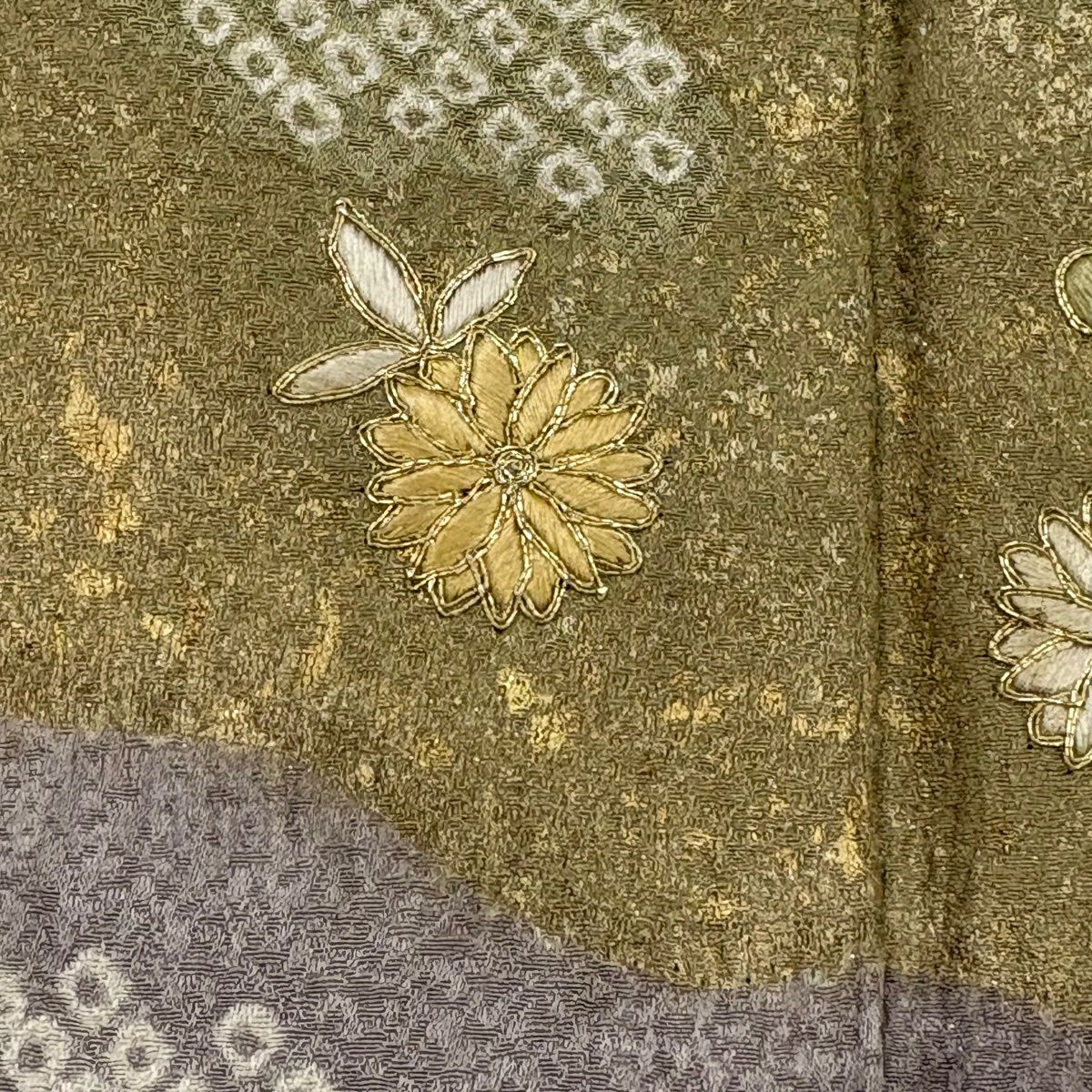 訪問服 身長165.5cm 袖長66cm M 雙層 菊花 霞 刺繡 絞染 紫 純蠶絲 逸品級