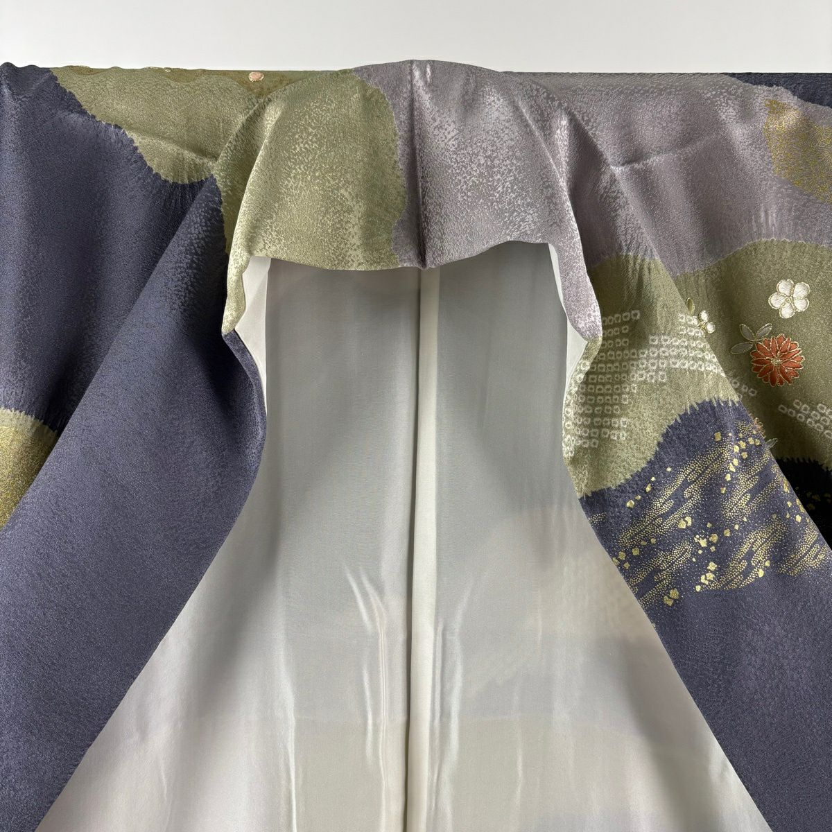 訪問服 身長165.5cm 袖長66cm M 雙層 菊花 霞 刺繡 絞染 紫 純蠶絲 逸品級