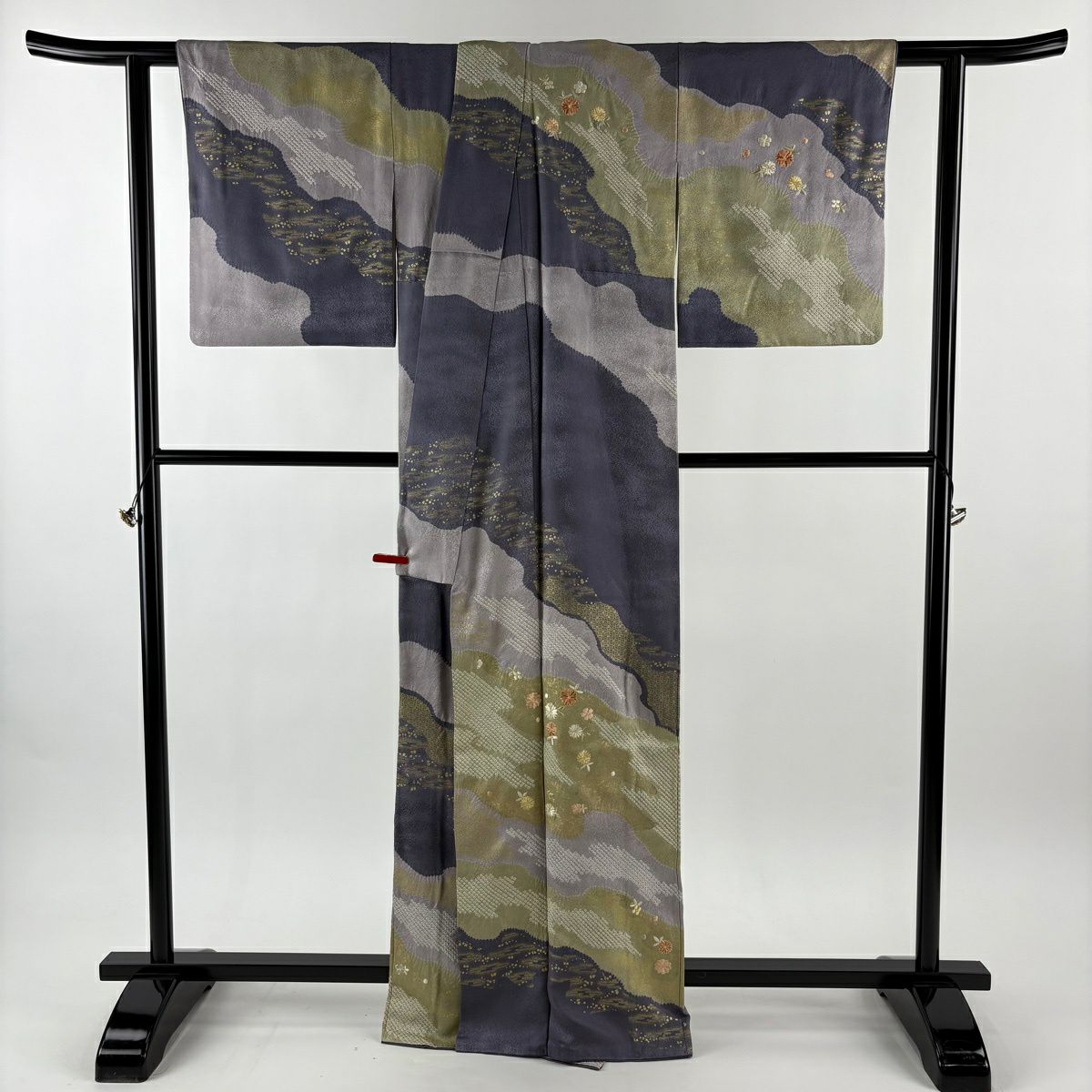 訪問服 身長165.5cm 袖長66cm M 雙層 菊花 霞 刺繡 絞染 紫 純蠶絲 逸品級