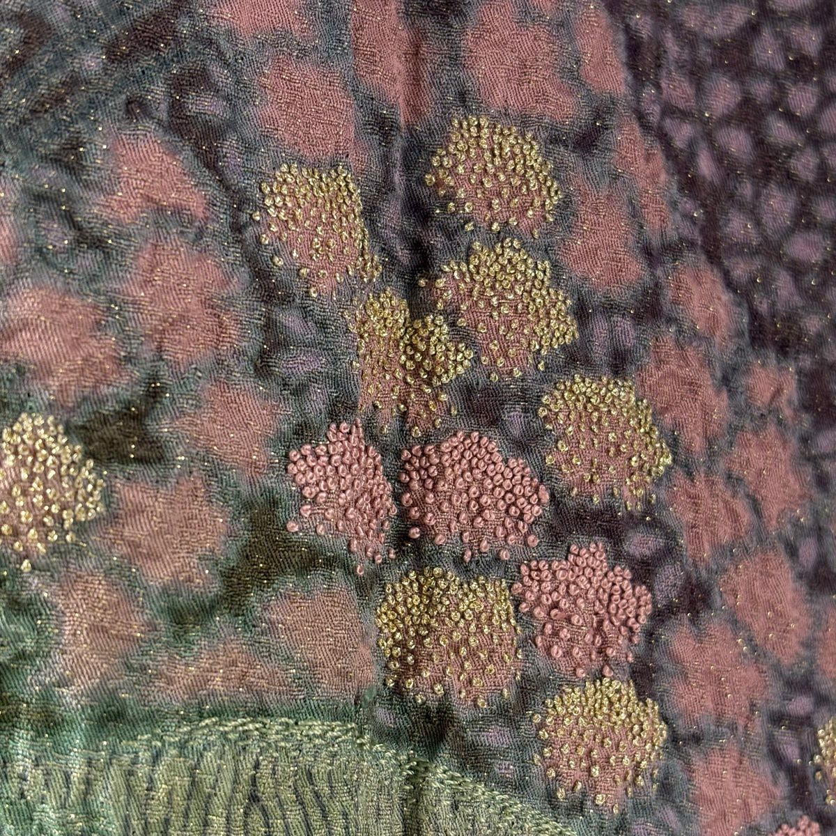 【美品】訪問服 身長168cm 袖長66.5cm M 雙層 滝泰 落款あり 霞花 金通刺繡 墨 黑 純蠶絲 逸品級
