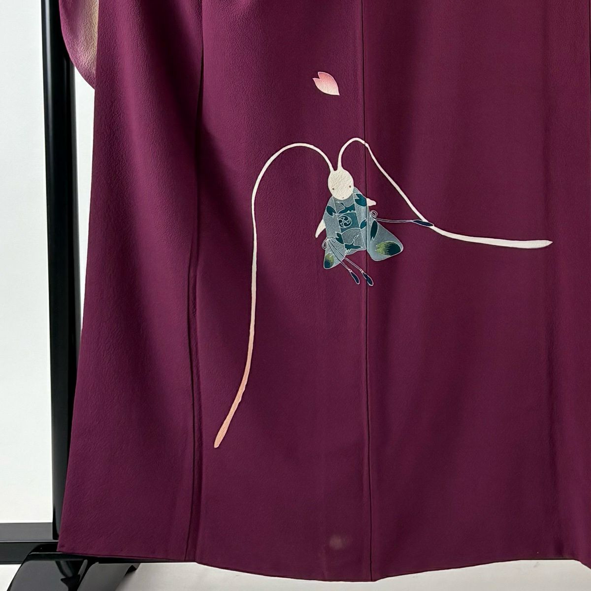 振袖禮服 身長161cm 袖長64.5cm M 雙層 辻村ジュサブロー 有落款 兔子 花瓣 刺繡 紅紫 純蠶絲 逸品級