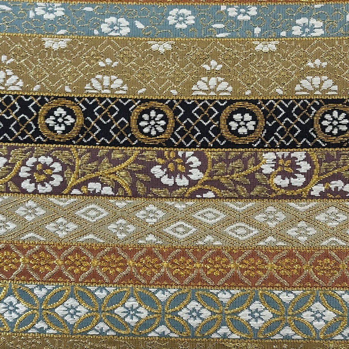 【美品】 袋帶 逸品級 河村織物 落款あり 栄昌綴 賀宴絢麗文 金絲 山吹茶 素材 正蠶絲