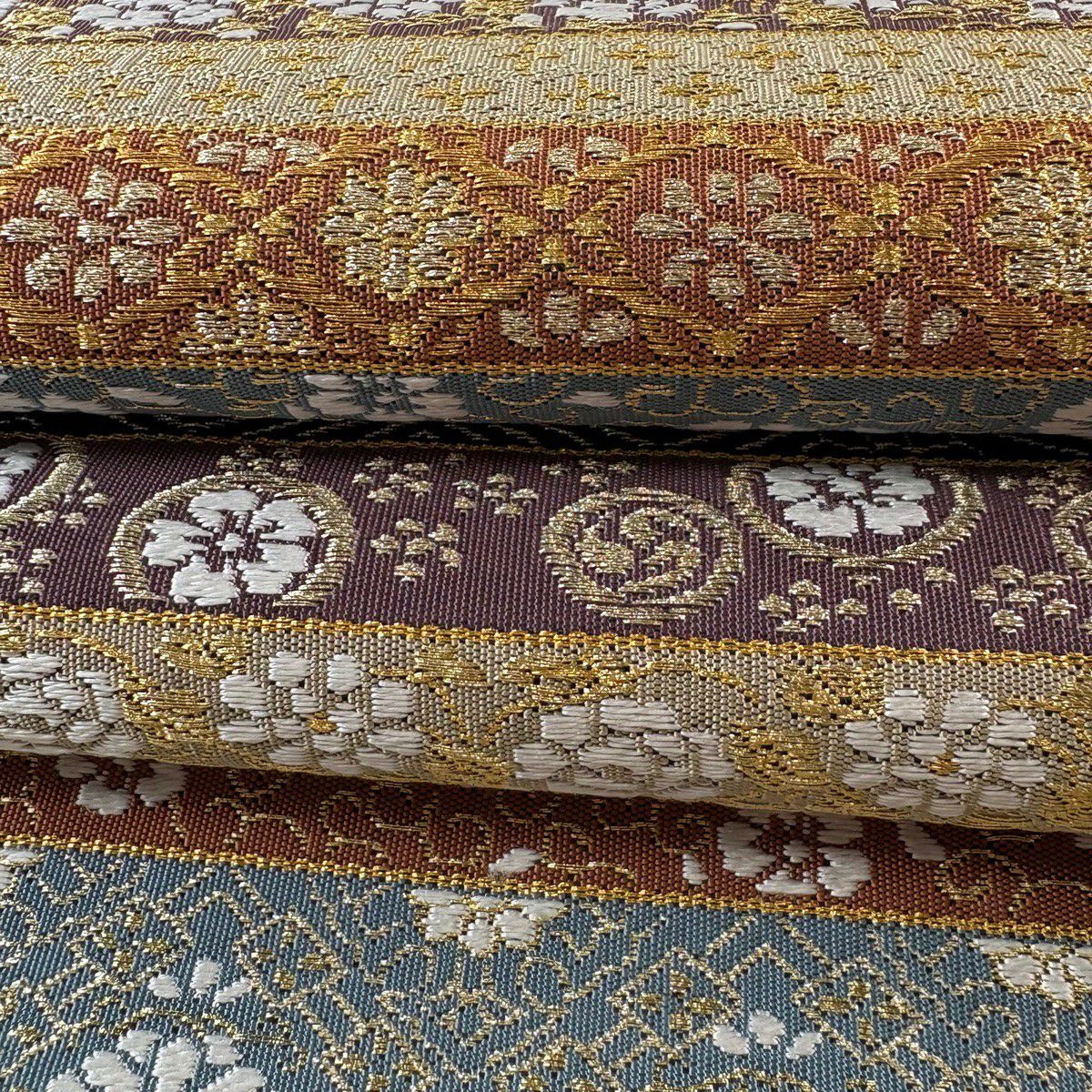 【美品】 袋帶 逸品級 河村織物 落款あり 栄昌綴 賀宴絢麗文 金絲 山吹茶 素材 正蠶絲