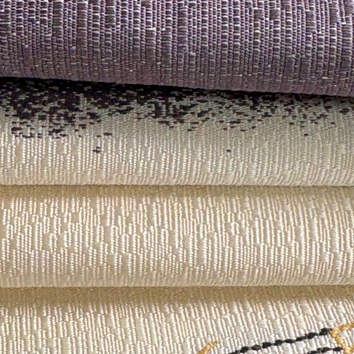 【美品】 袋帶 逸品級 貓的合奏 音符 金絲 灰白 大鼓圖案 純蠶絲