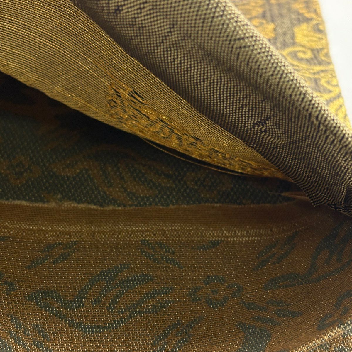 【美品】 袋帶 逸品級 誉田屋源兵衛 落款あり 夢雅 唐草紋 金金箔 金茶 お太鼓柄 純蠶絲