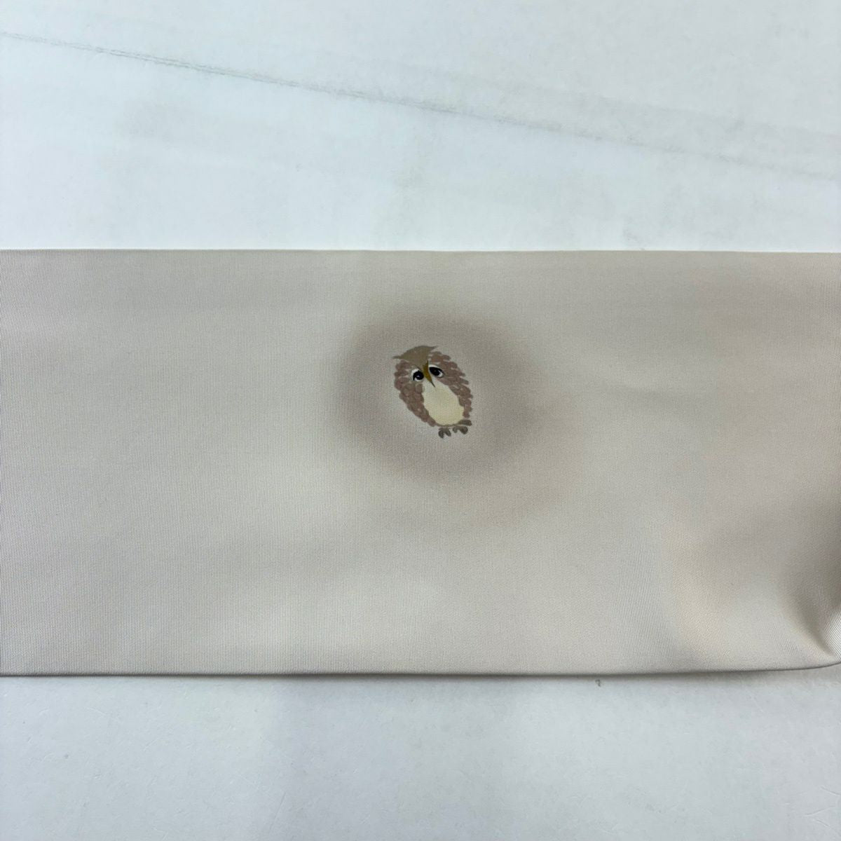 名古屋帶 逸品級 貓頭鷹 枝葉 灰白 純蠶絲