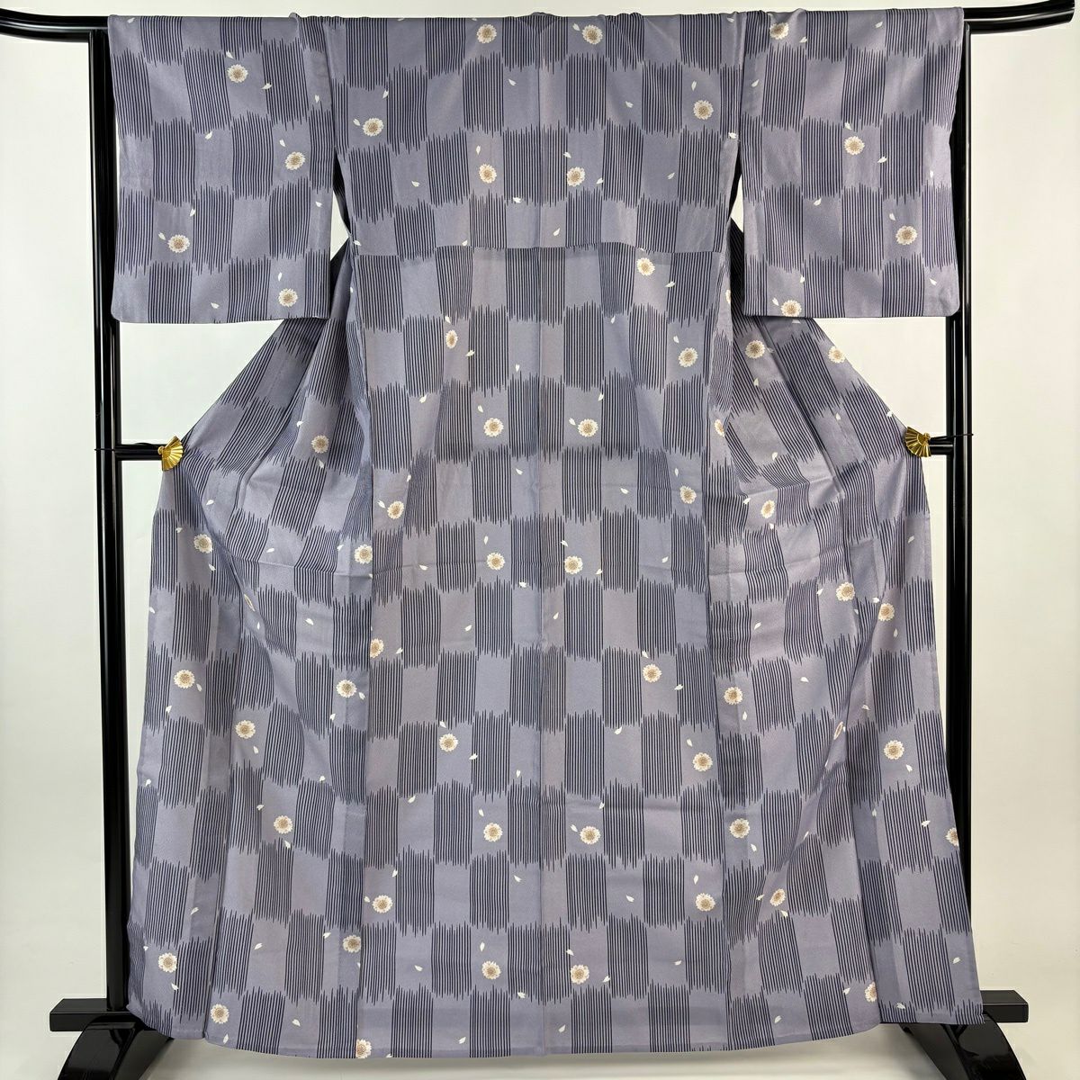 小紋 身長163cm 袖長65.5cm M 單層 可水洗和服櫻花花瓣 紫 化纖 優品級