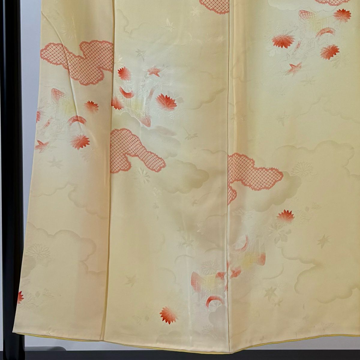 小紋 身長153.5cm 袖長62cm S 雙層 雲文 御所車 漸層 黃 純蠶絲 優品級
