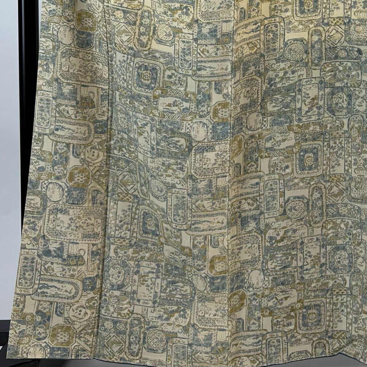 小紋 身長161cm 袖長64cm M 雙層 草花紋紋 器物 米色 純蠶絲 優品級