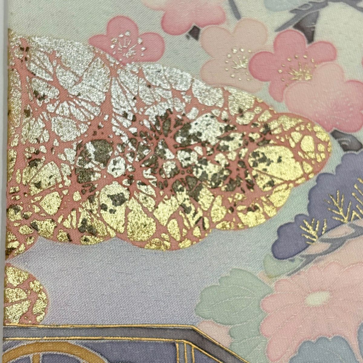 訪問服 身長169cm 袖長67cm M 雙層 幾帳 草花紋紋 金銀彩 漸層 粉紅 純蠶絲 優品級