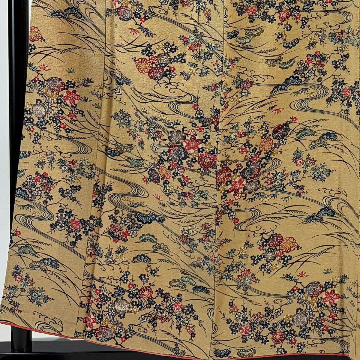 小紋 身長156cm 袖長63cm S 雙層 松樹竹子梅花 流水 絞染 薄茶 純蠶絲 優品級