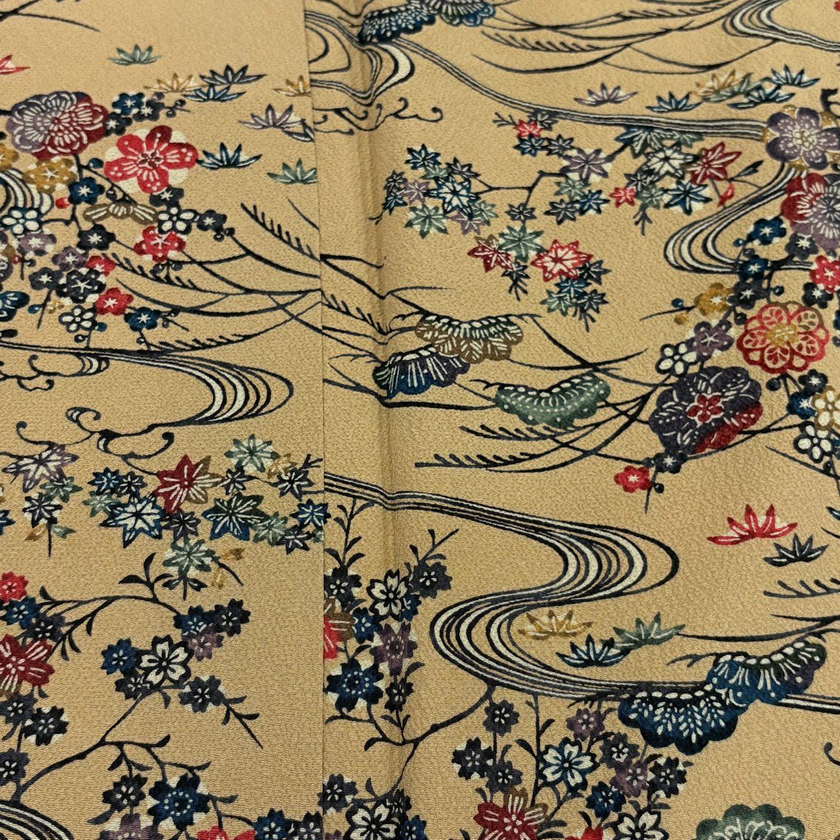 小紋 身長156cm 袖長63cm S 雙層 松樹竹子梅花 流水 絞染 薄茶 純蠶絲 優品級