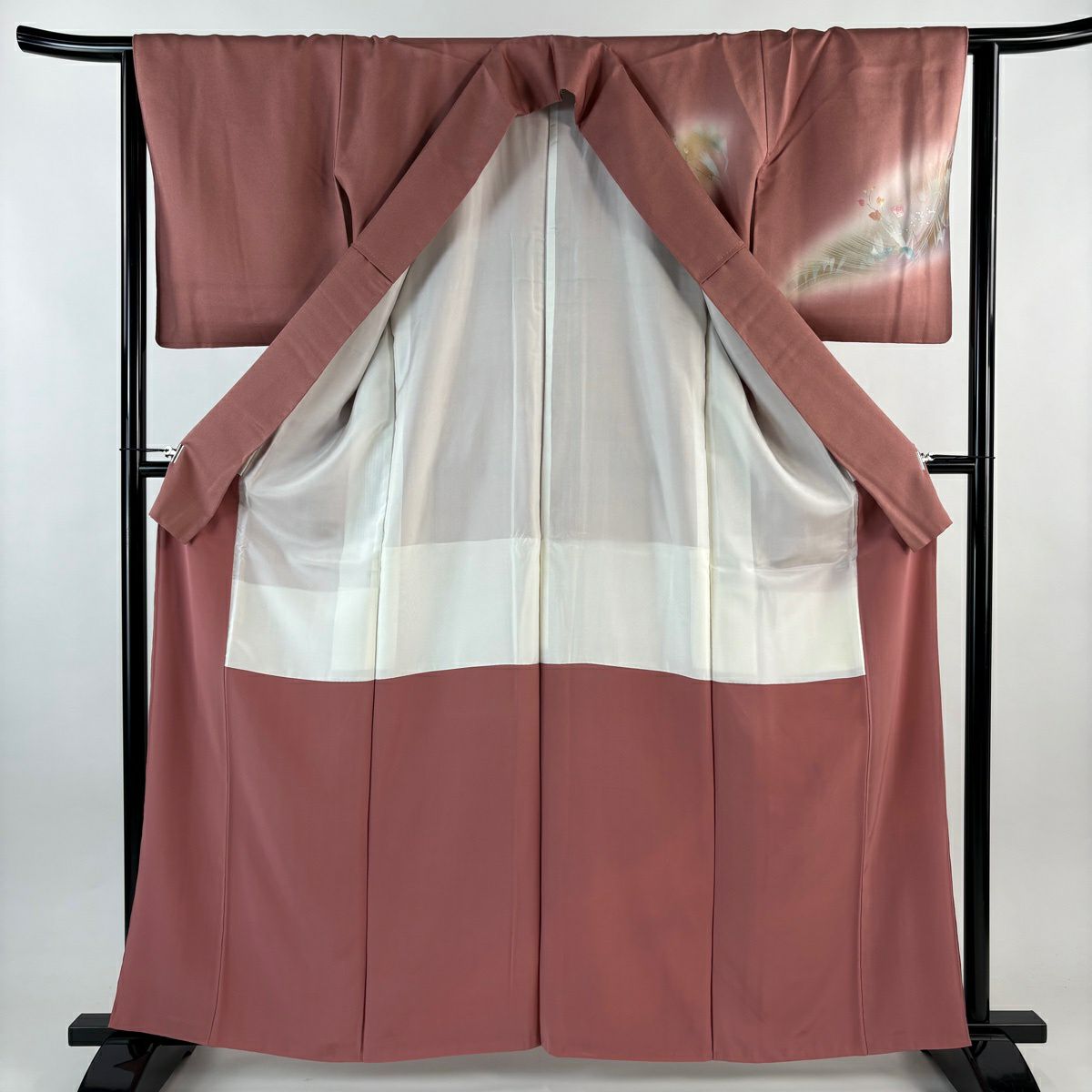 付下 身長162.5cm 袖長63.5cm S 雙層 草花紋紋 霞 金銀彩 漸層 深粉紅 純蠶絲 優品級