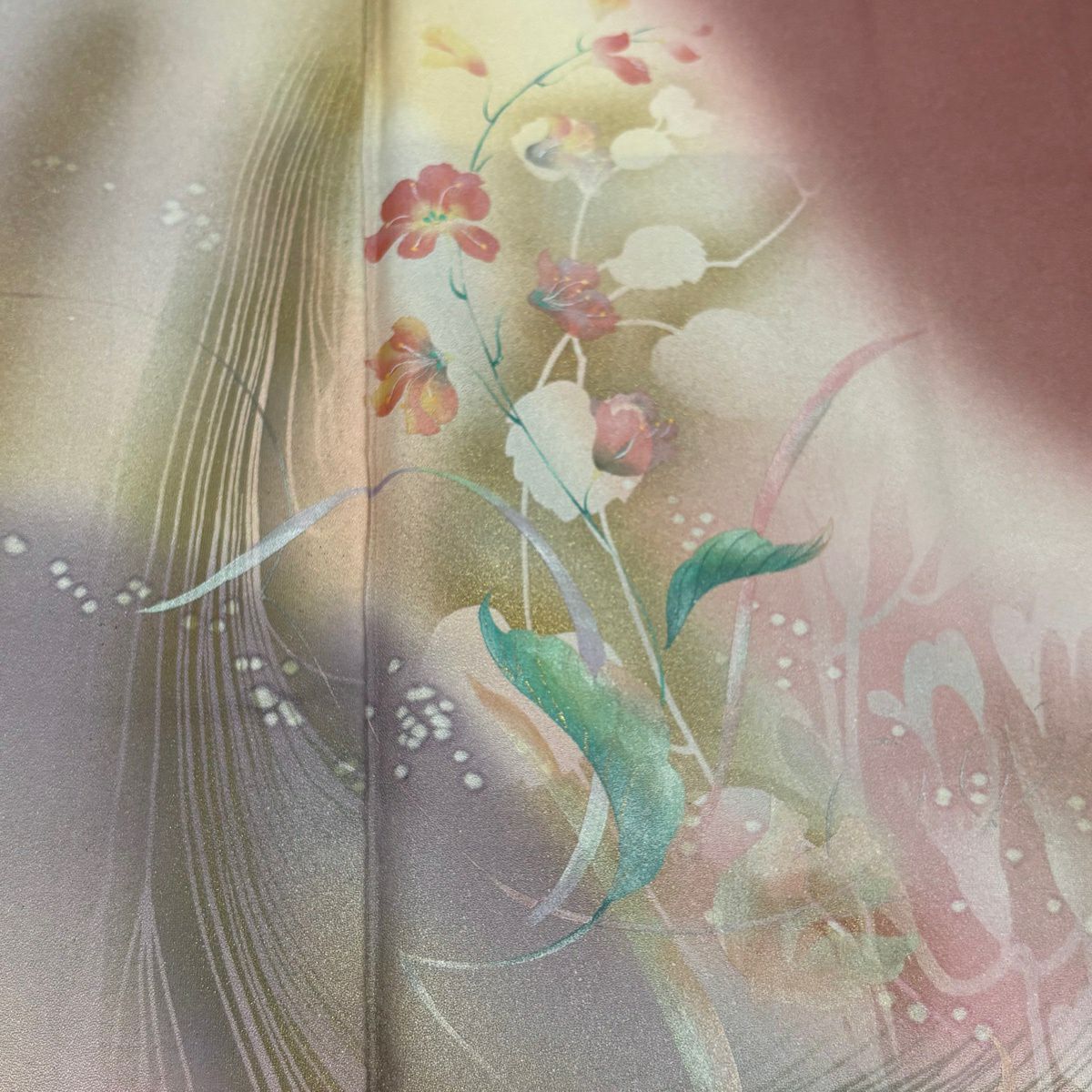付下 身長162.5cm 袖長63.5cm S 雙層 草花紋紋 霞 金銀彩 漸層 深粉紅 純蠶絲 優品級