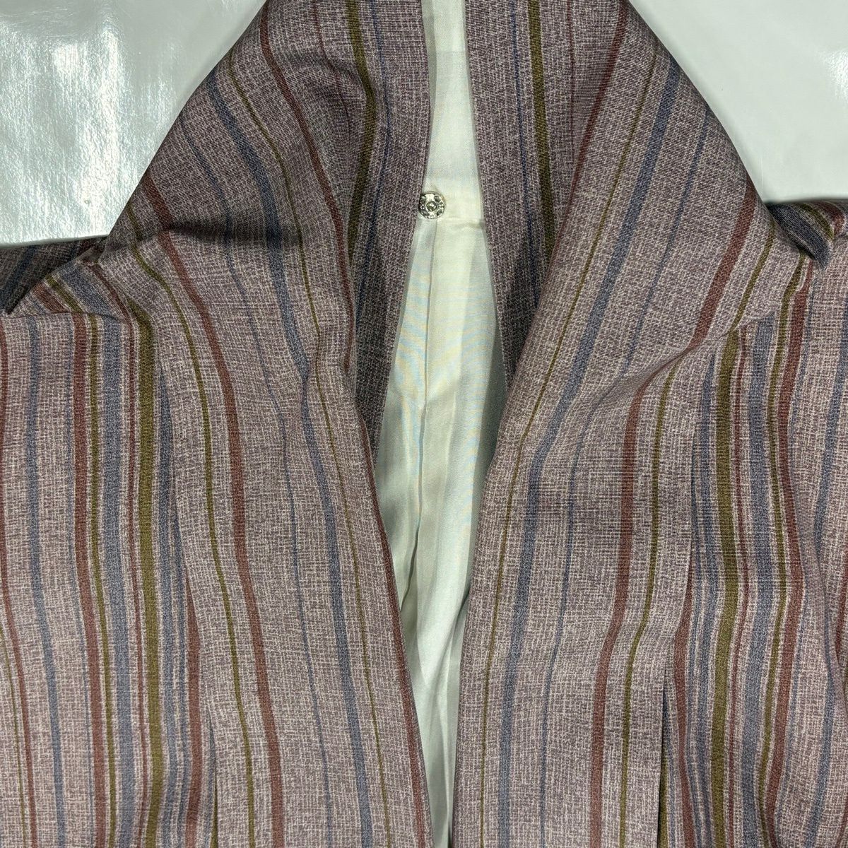 【美品】 小紋 身長154cm 袖長63cm S 雙層 縱條紋 紫 純蠶絲 優品級