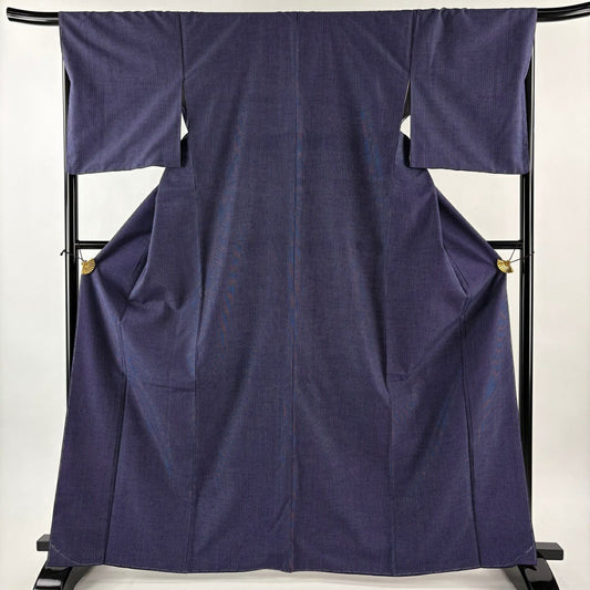 【美品】結城紬織 身長166.5cm 袖長68cm L 雙層 はたおり娘 奥順 證書齊全 縱條紋 深藍 純蠶絲 逸品級