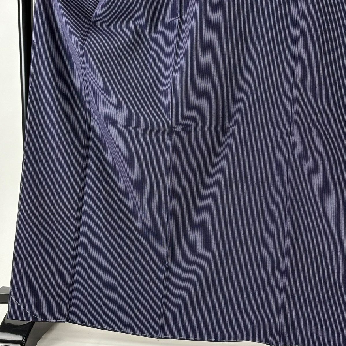 【美品】結城紬織 身長166.5cm 袖長68cm L 雙層 はたおり娘 奥順 證書齊全 縱條紋 深藍 純蠶絲 逸品級