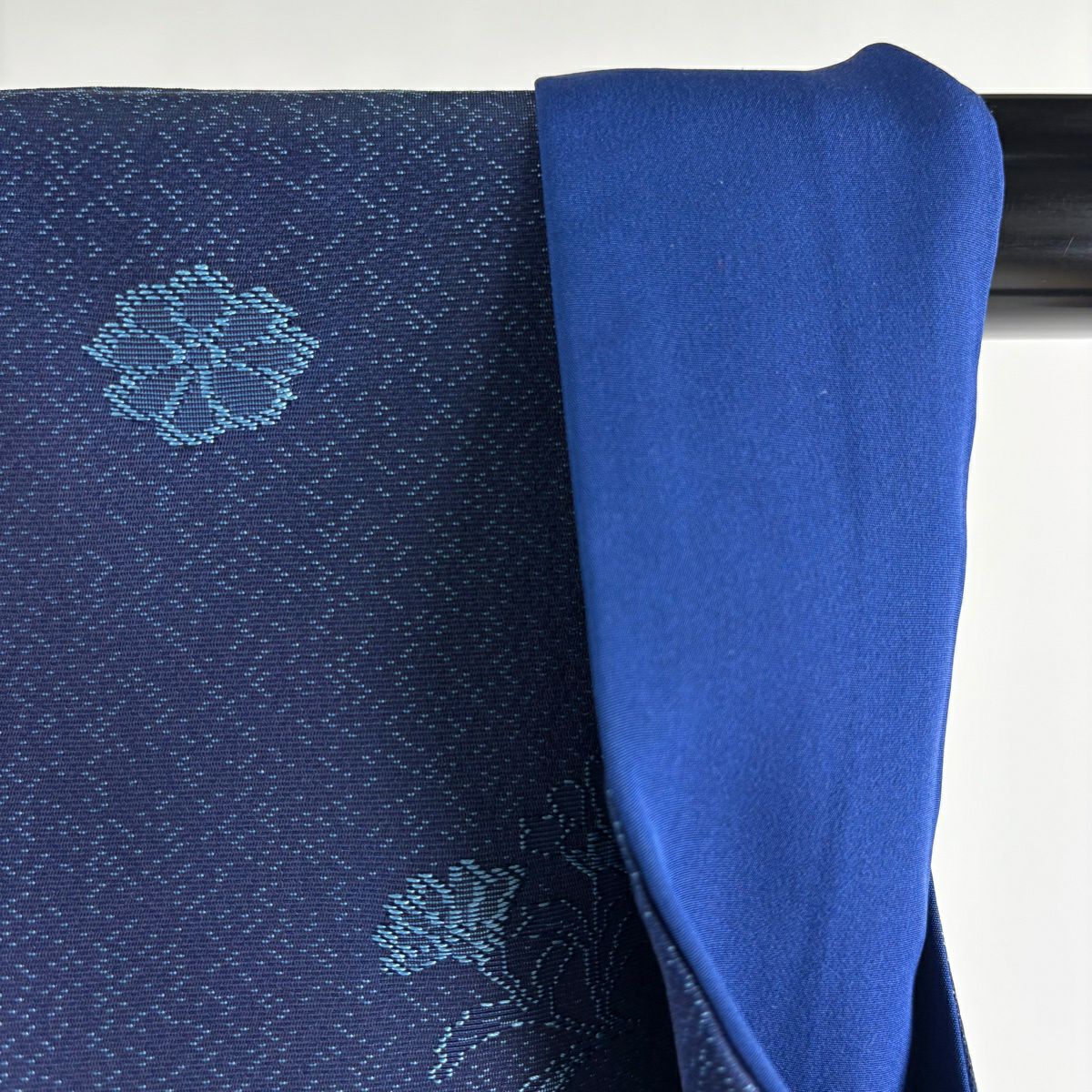 訪問服 身長161.5cm 袖長66cm M 雙層 草花紋紋 深藍 純蠶絲 逸品級