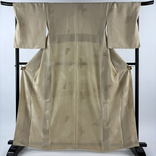 【美品】 小紋 身長162.5cm 袖長68.5cm L 雙層 大和 貓 點點 米色 純蠶絲 逸品級