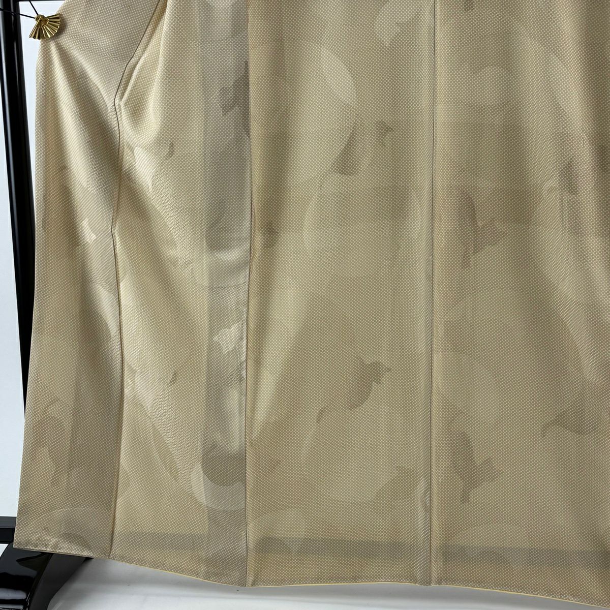 【美品】 小紋 身長162.5cm 袖長68.5cm L 雙層 大和 貓 點點 米色 純蠶絲 逸品級