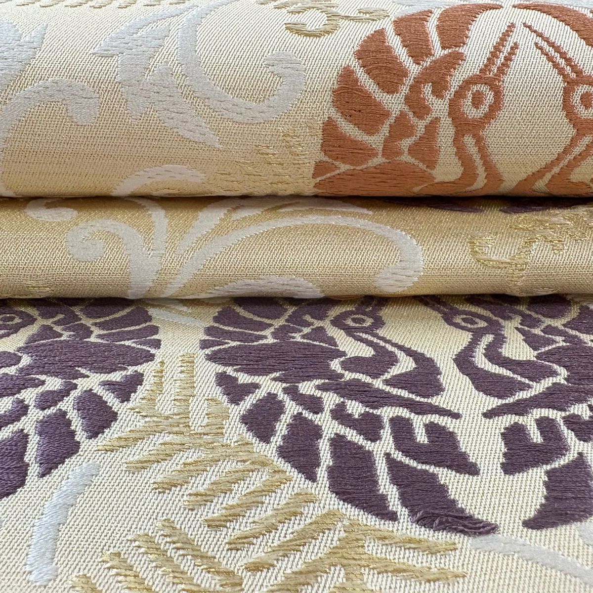 【美品】 開口名古屋帶 逸品級 人間國寶 喜多川平朗 向仙鶴 若松樹 刺繡 金線 金色 純蠶絲