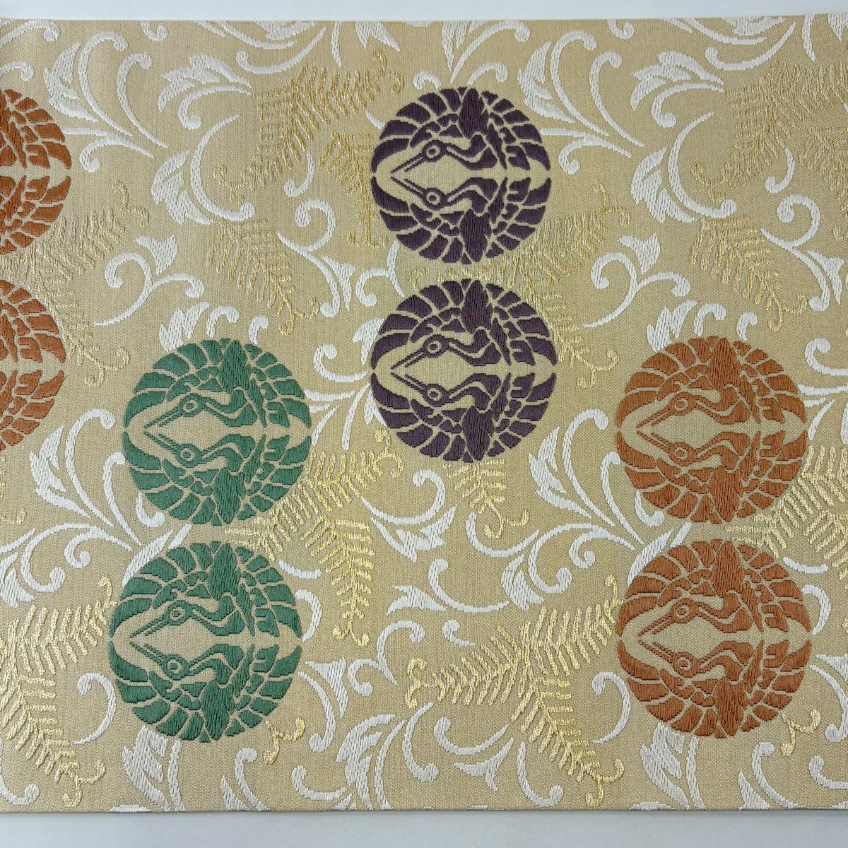 【美品】 開口名古屋帶 逸品級 人間國寶 喜多川平朗 向仙鶴 若松樹 刺繡 金線 金色 純蠶絲