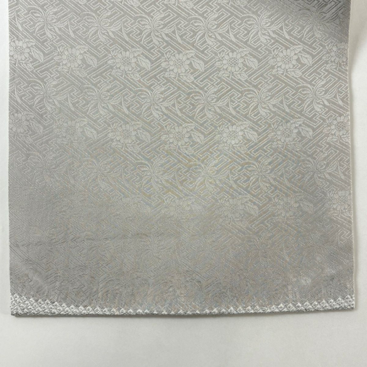 【美品】 名古屋帶 逸品級 樹木 山並 總絞 灰色 純蠶絲