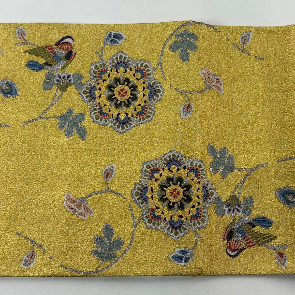 【美品】 袋帶 逸品級 花鳥 華紋 金銀彩 金 純蠶絲