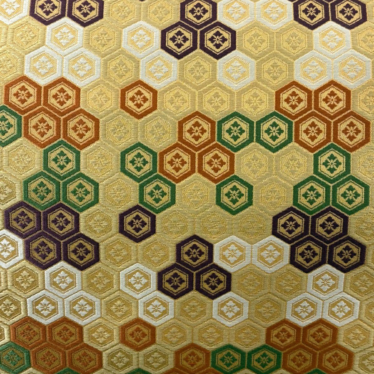 【美品】 開口名古屋帶 逸品級 人間國寶 喜多川平朗 龜甲 花菱 唐織 黃土 純蠶絲