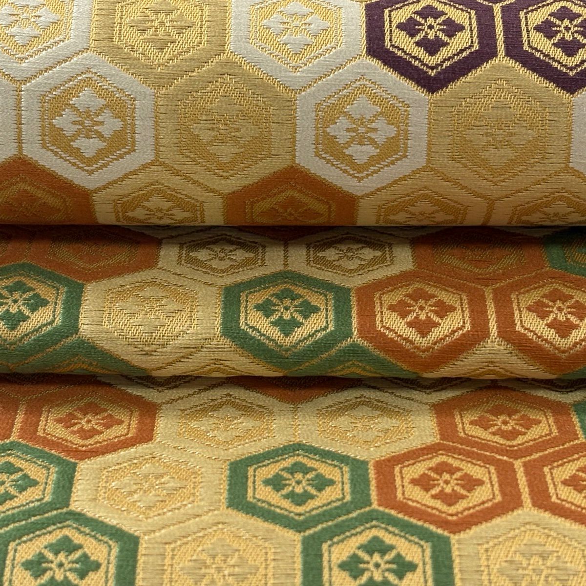 【美品】 開口名古屋帶 逸品級 人間國寶 喜多川平朗 龜甲 花菱 唐織 黃土 純蠶絲