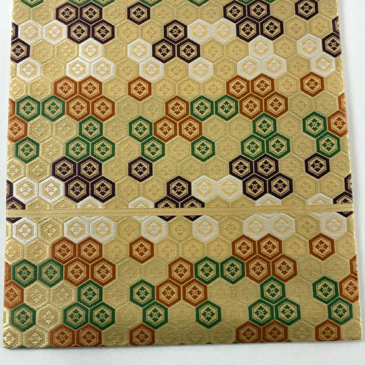 【美品】 開口名古屋帶 逸品級 人間國寶 喜多川平朗 龜甲 花菱 唐織 黃土 純蠶絲