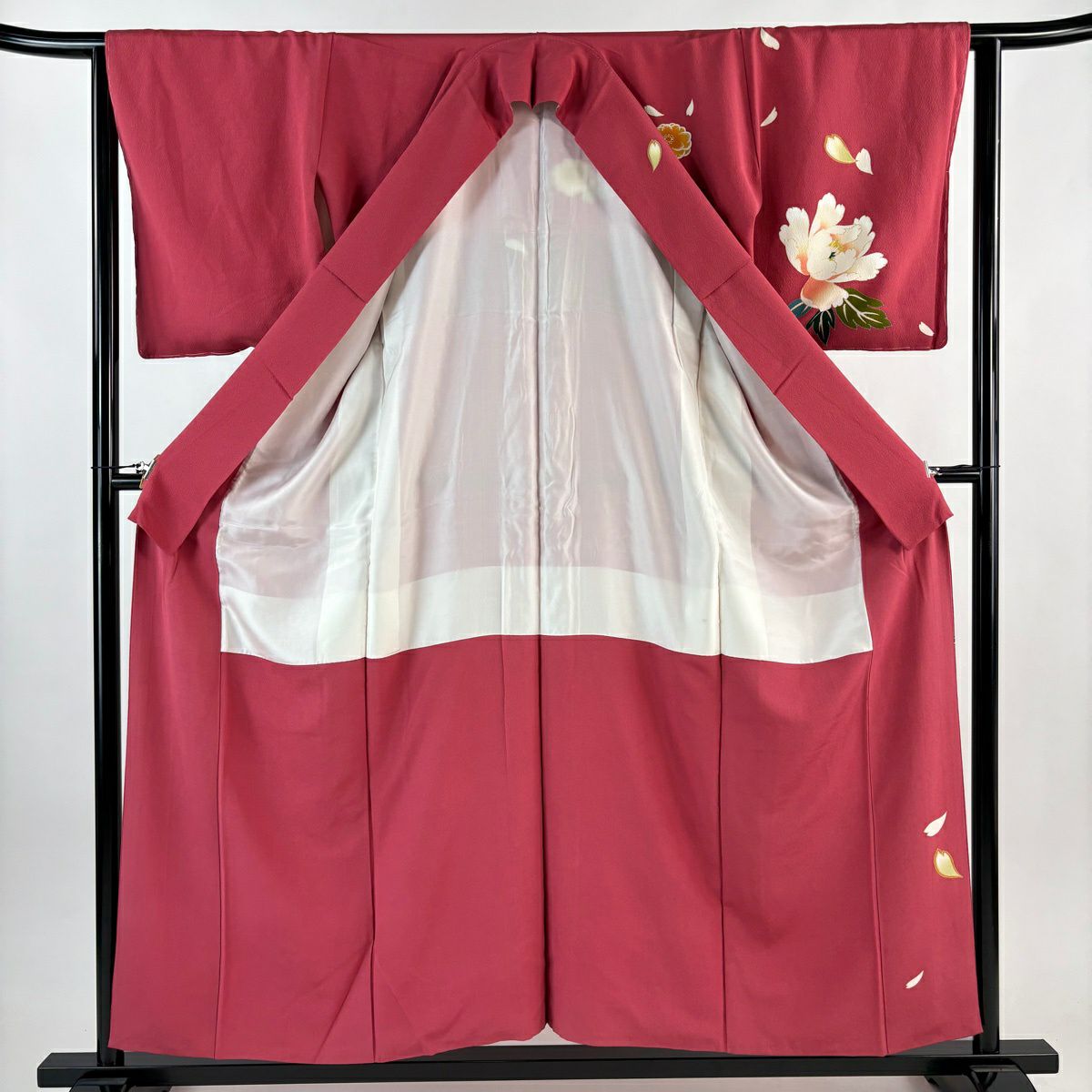 【美品】訪問服 身長155.5cm 袖長63.5cm S 雙層 牡丹 波 金銀彩 金金箔 濃粉紅 純蠶絲 秀品級