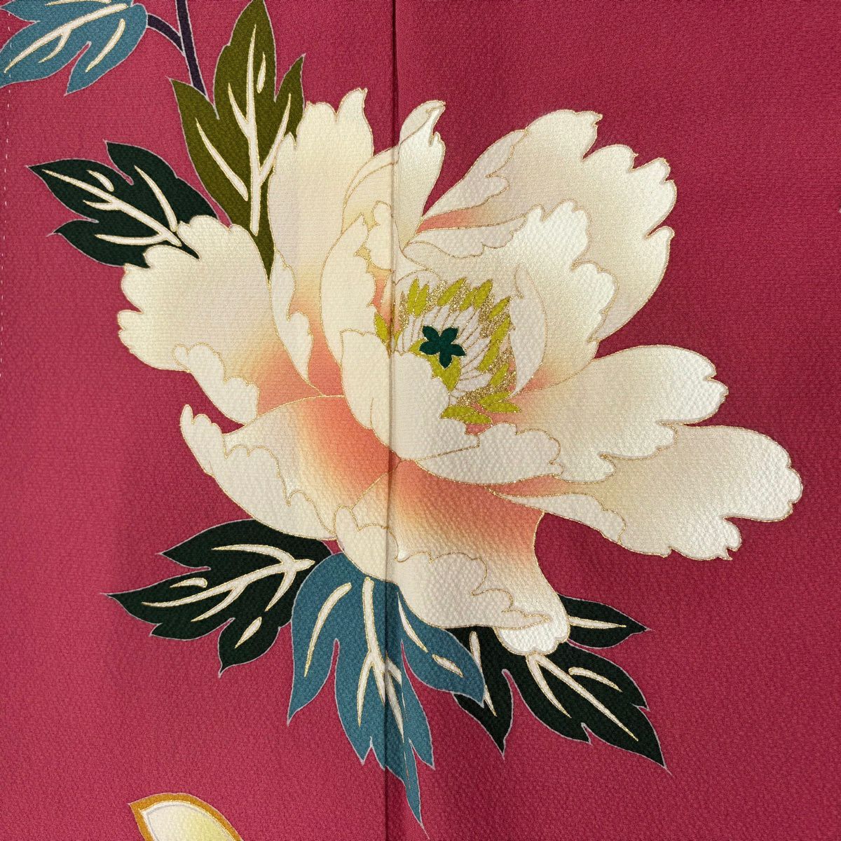 【美品】訪問服 身長155.5cm 袖長63.5cm S 雙層 牡丹 波 金銀彩 金金箔 濃粉紅 純蠶絲 秀品級