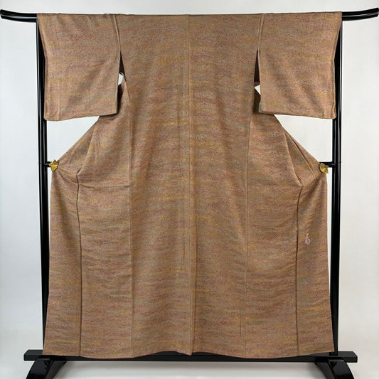 【美品】 小紋 身長158cm 袖長66.5cm M 雙層 陶彩染 薄茶 純蠶絲 秀品級