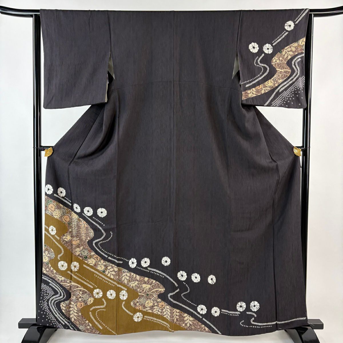 【美品】訪問服 身長162cm 袖長63.5cm S 雙層 辻花染圖案 竹子墨色 純蠶絲 秀品級
