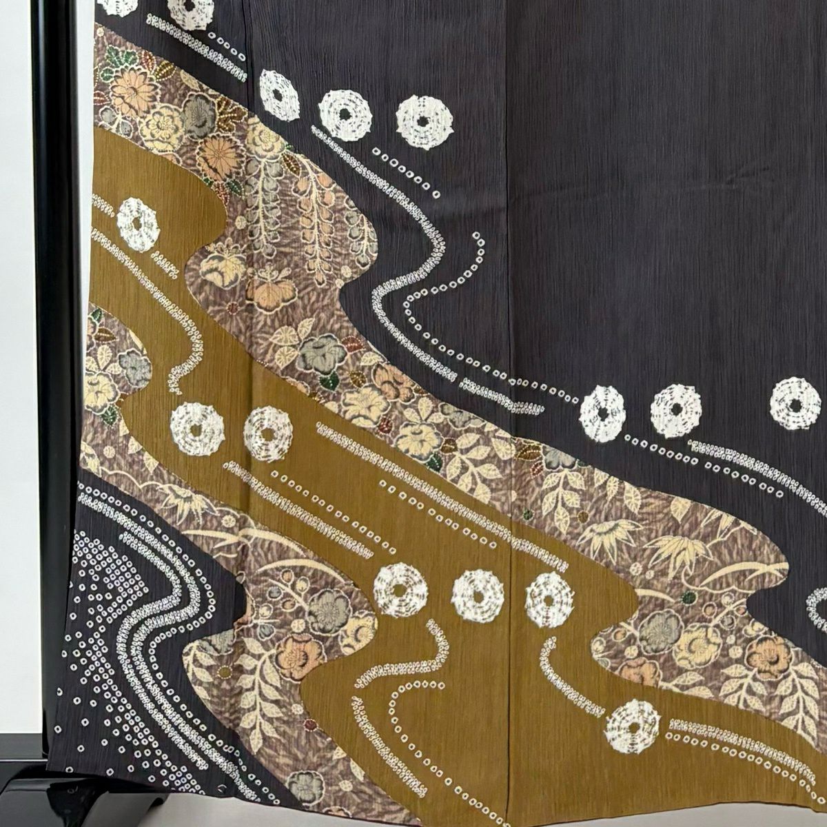 【美品】訪問服 身長162cm 袖長63.5cm S 雙層 辻花染圖案 竹子墨色 純蠶絲 秀品級