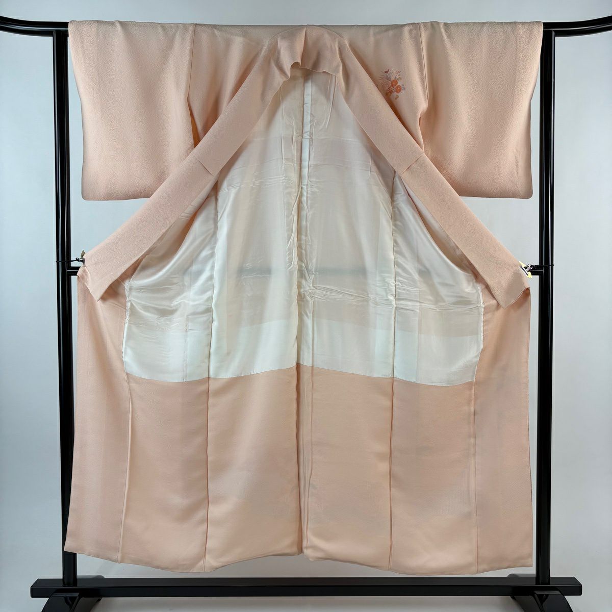 【美品】 付下 身長152.5cm 袖長64cm M 雙層 蘇州刺繡 建築 松樹梅花刺繡 淺粉色 純蠶絲 秀品級