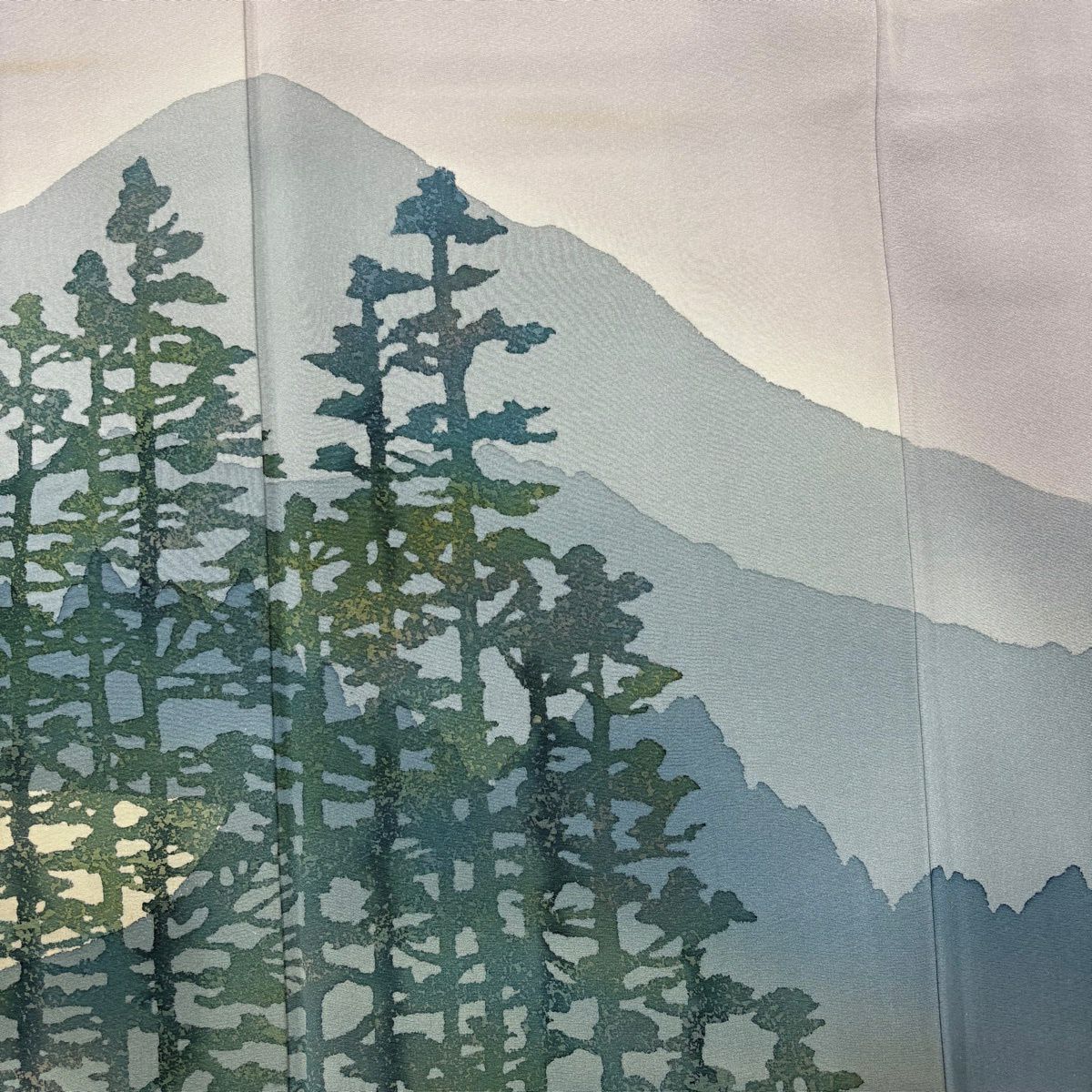 【美品】 付下 身長151cm 袖長64cm M 雙層 落款あり 樹木 山並 ぼかし 灰色 純蠶絲 秀品級