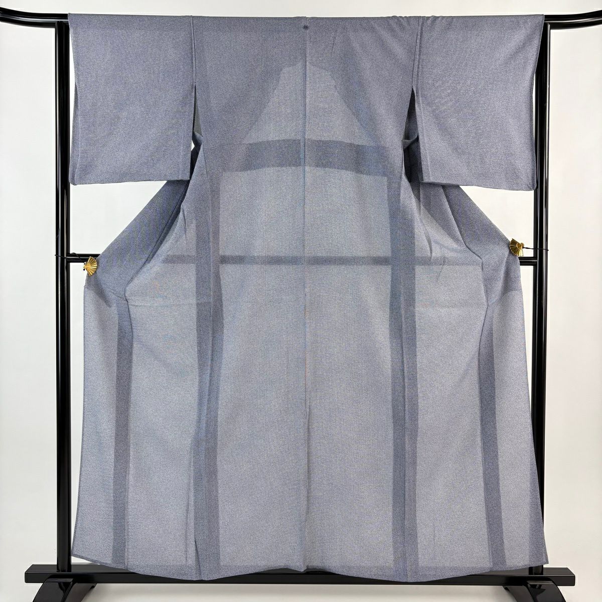 【美品】 小紋 身長158cm 袖長63.5cm S 薄物 絽 幾何學 深藍 純蠶絲 秀品級 一つ紋