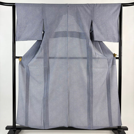【美品】 小紋 身長158cm 袖長63.5cm S 薄物 絽 幾何學 深藍 純蠶絲 秀品級 一つ紋