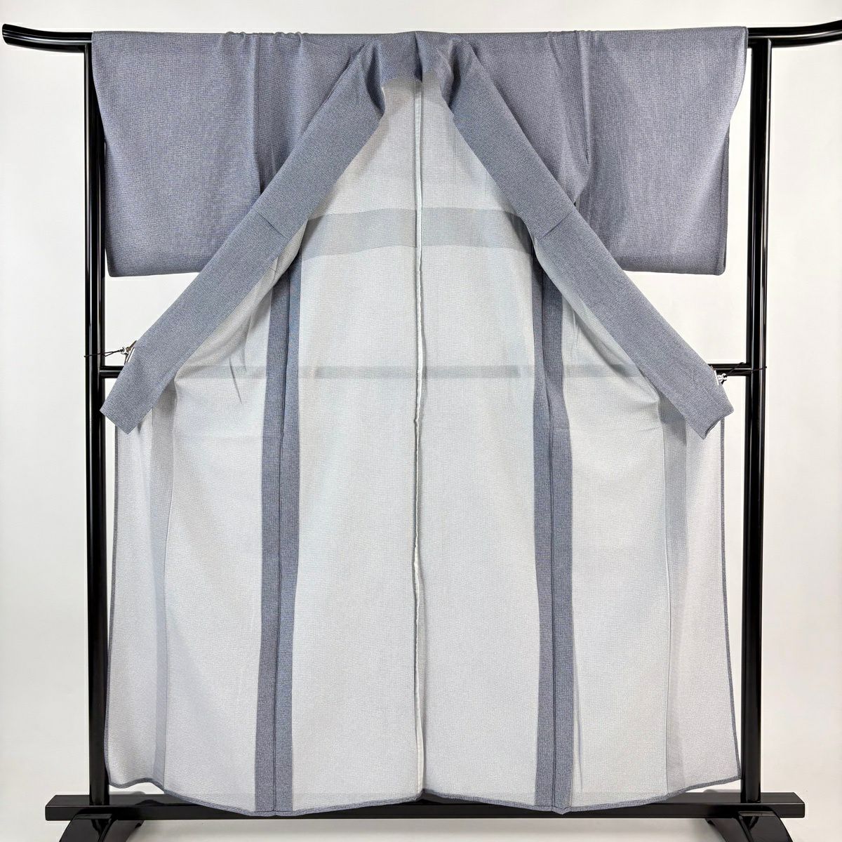 【美品】 小紋 身長158cm 袖長63.5cm S 薄物 絽 幾何學 深藍 純蠶絲 秀品級 一つ紋