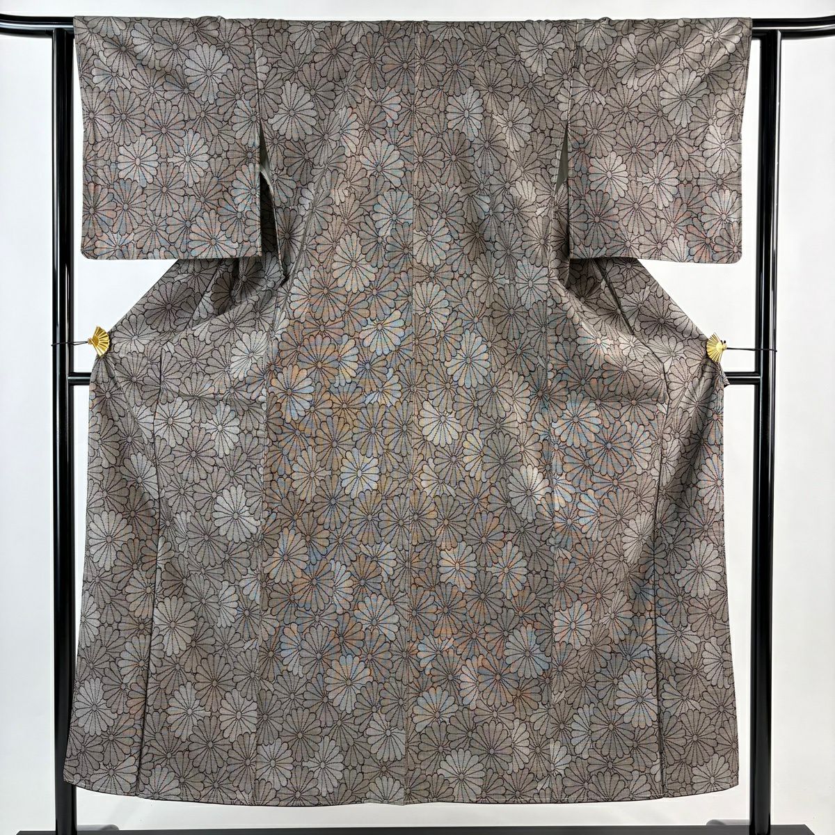 紬織 身長152.5cm 袖長62cm S 雙層 菊花 焦茶 純蠶絲 秀品級