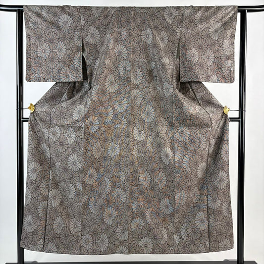紬織 身長152.5cm 袖長62cm S 雙層 菊花 焦茶 純蠶絲 秀品級